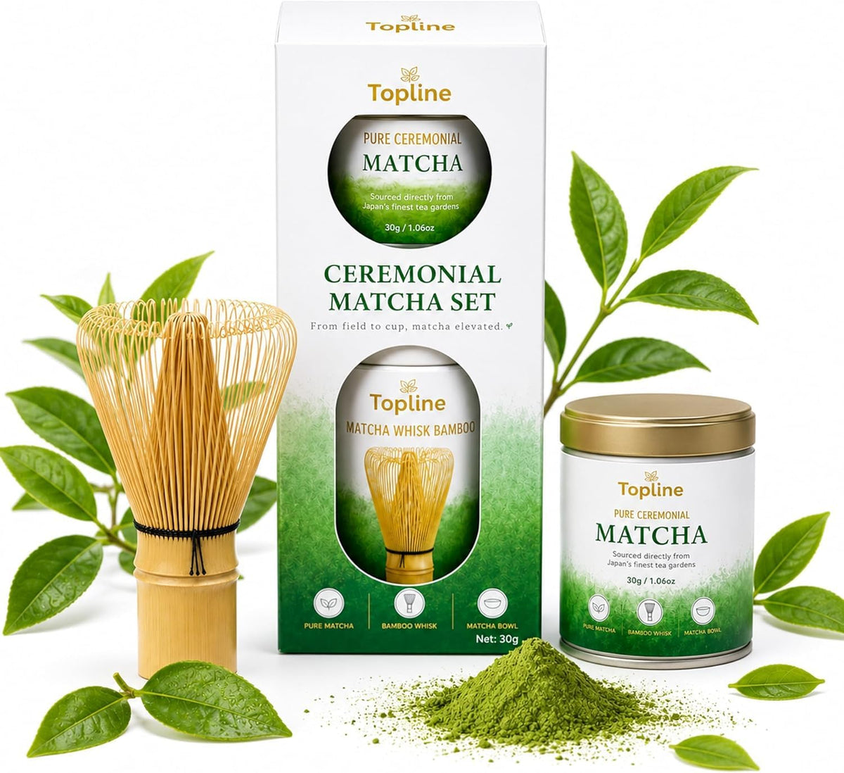 Ceremonial Grade Matcha Set - 3pcs Premium Japanese Matcha Powder 30g