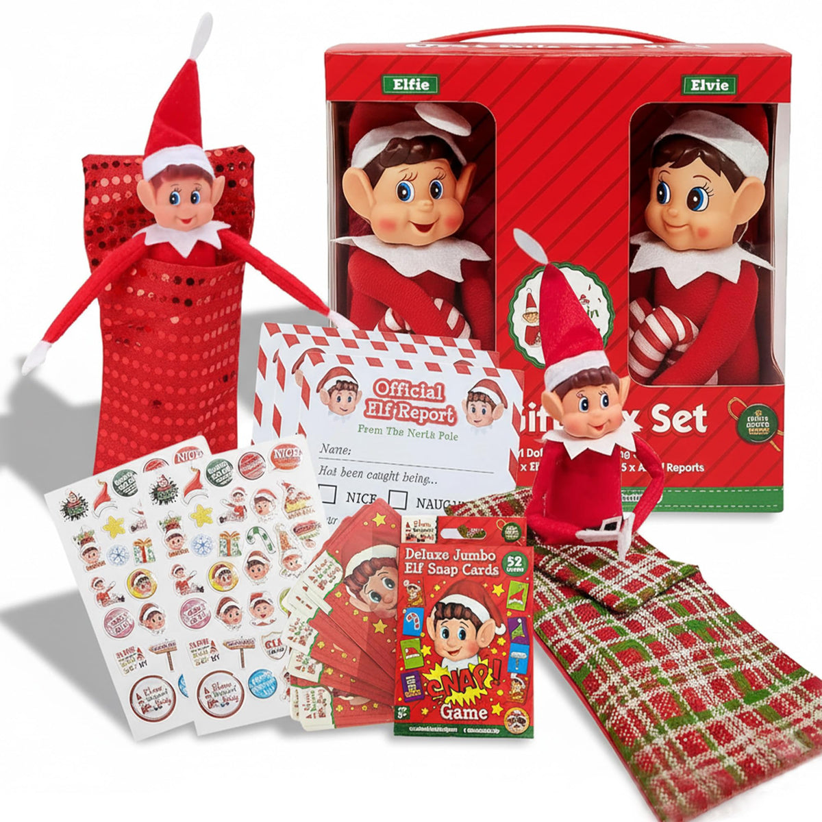 Share Elves Behaving Badly Christmas Eve Box - 2x12'' Soft Toy, 2xSleeping bags & more