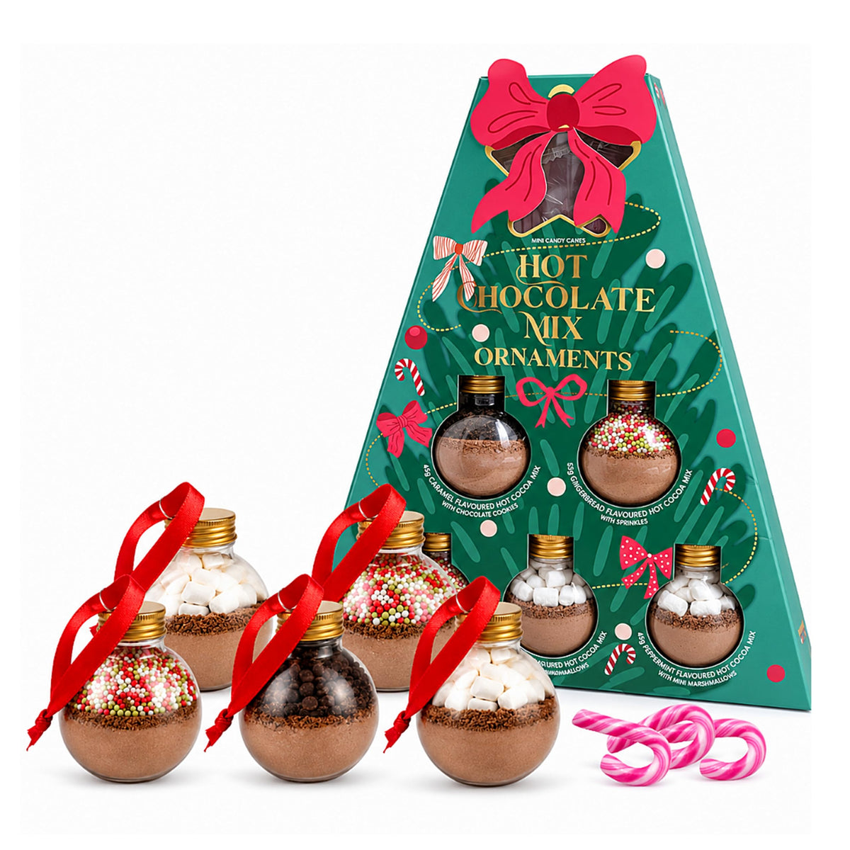 Hot Chocolate Gift Set for Christmas – Christmas Tree Design 5 Festive Cocoa Mix Baubles with Marshmallows & more