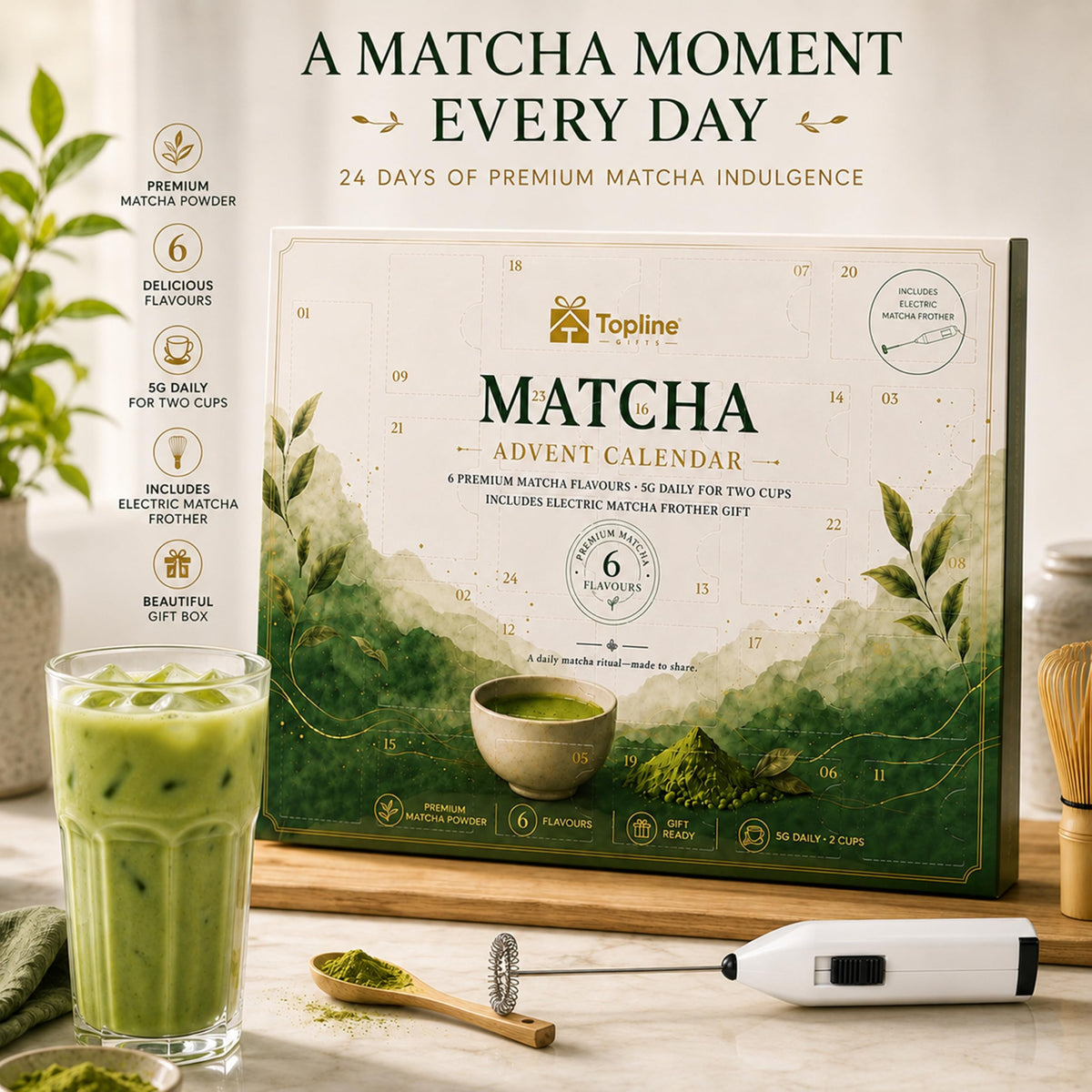 24 Days Matcha Advent Calendar 2026 with Electric Frother