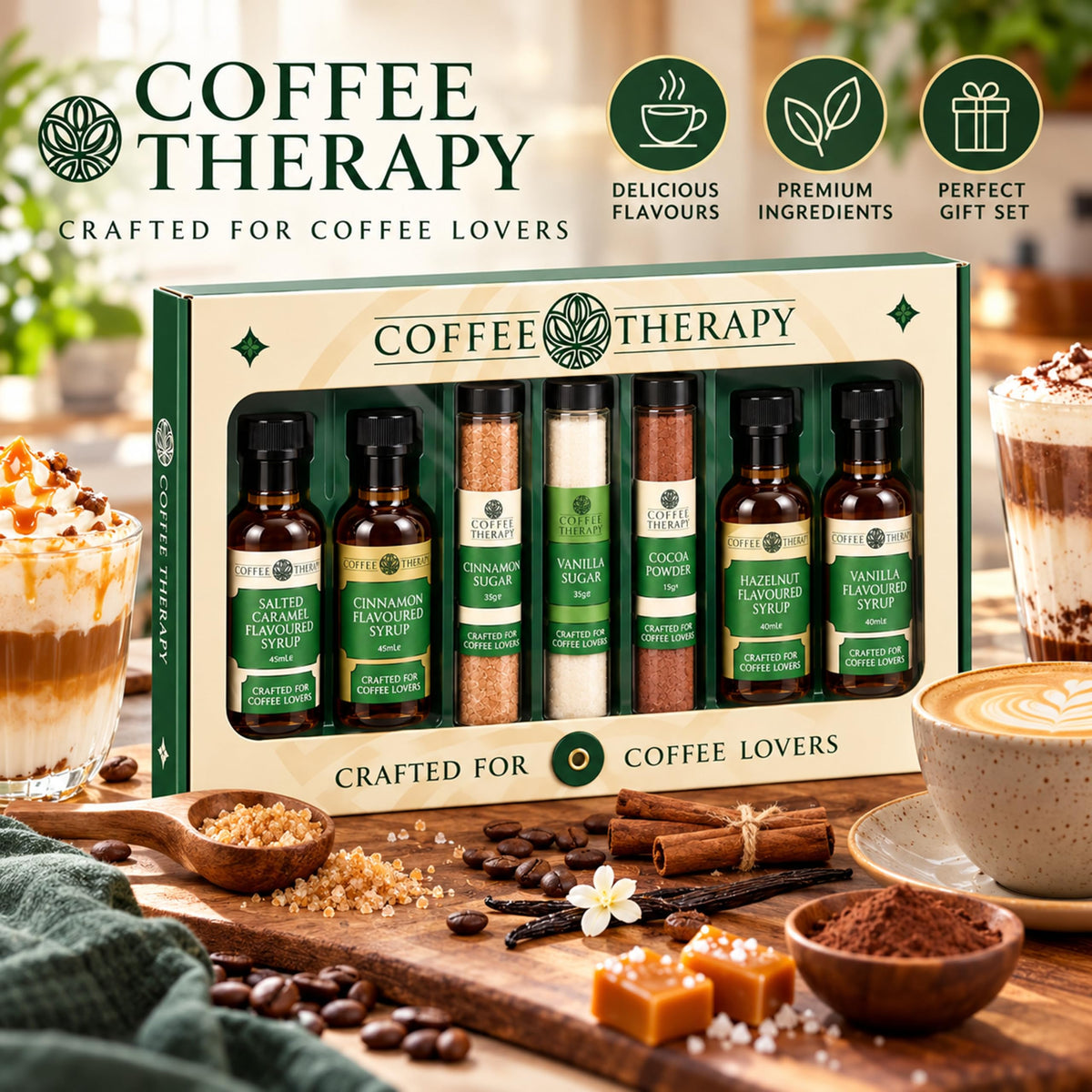 Coffee Therapy Coffee Syrup Gift Set – 4 x 45ml Flavored Coffee Syrups