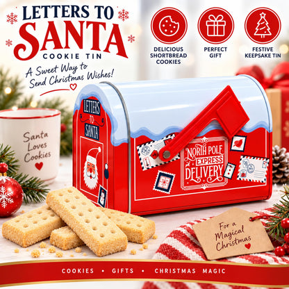 Christmas Post Box Biscuit Tin - Pole Express Delivery Mailbox Tin Filled with Shortbread Fingers 200g