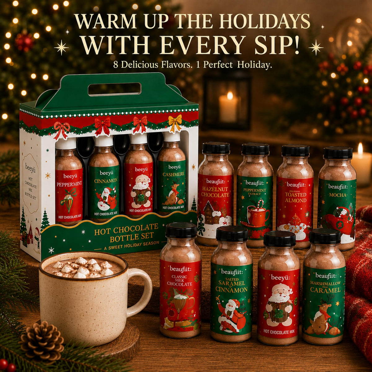 Christmas Hot Chocolate Gift Set – 8 x 40g Gourmet Hot Chocolate Flavour Collection