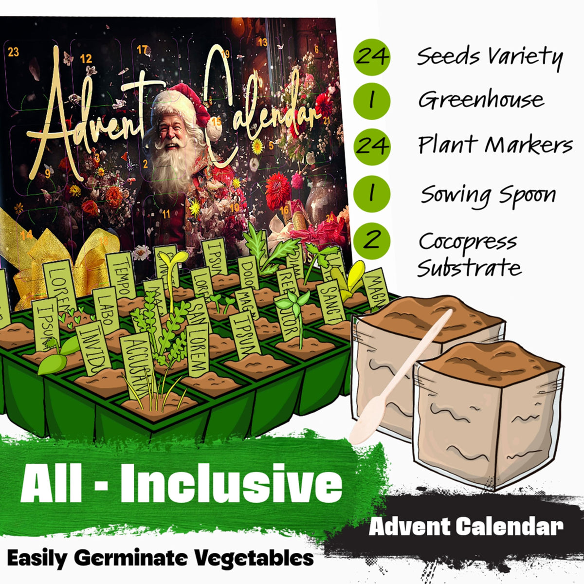 Flower Seeds Advent Calendar 2026-24 Days Christmas Countdown Advent Calendar with Flower Seeds & Greenhouse. Christmas Gifts & Birthday Gifts