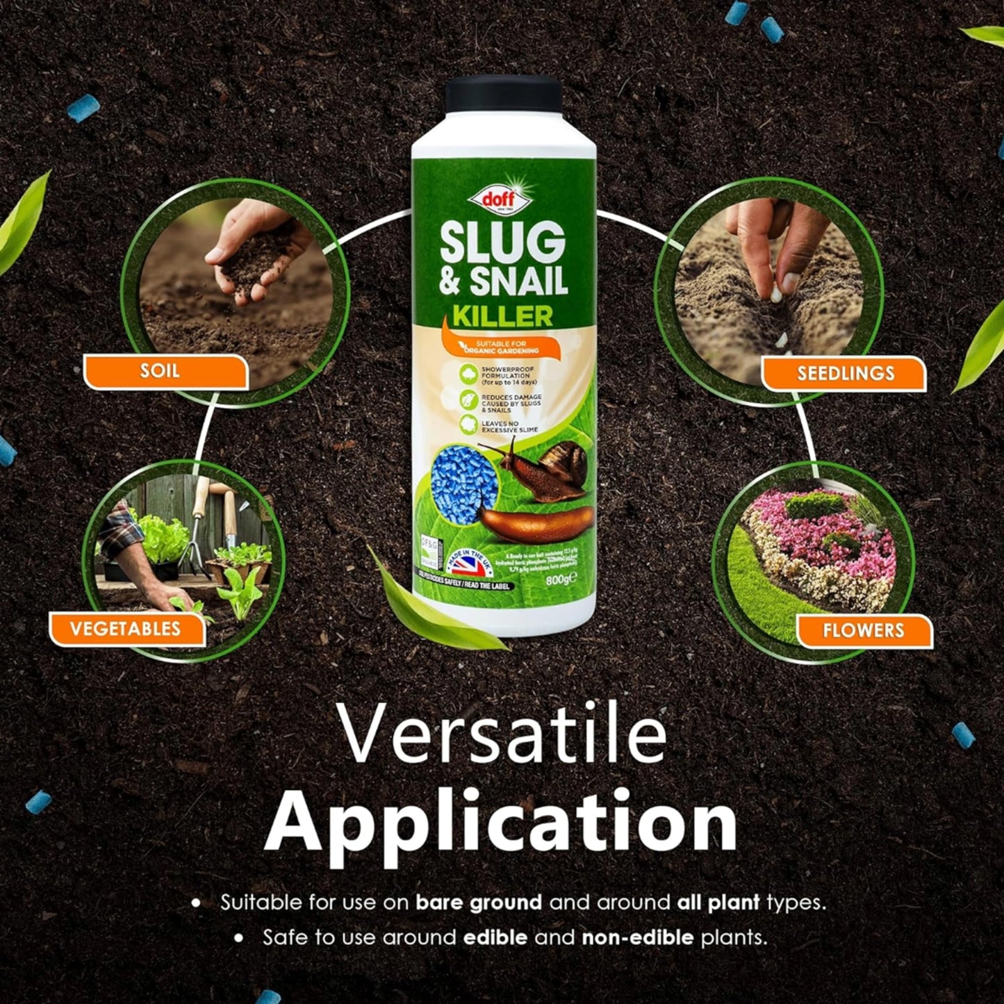 Snail & Slug Pellets for Garden - 800g Organic Snail & Slug Killer Granules with Topline Card. Powerful Slug Repellent for Protecting Garden Plants & Vegetables