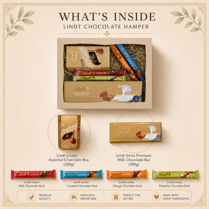 Lindt Chocolates Hamper - Chocolate Bars 4 x 38g, Assorted Truffles 200g & & Swiss Milk Chocolate 300g