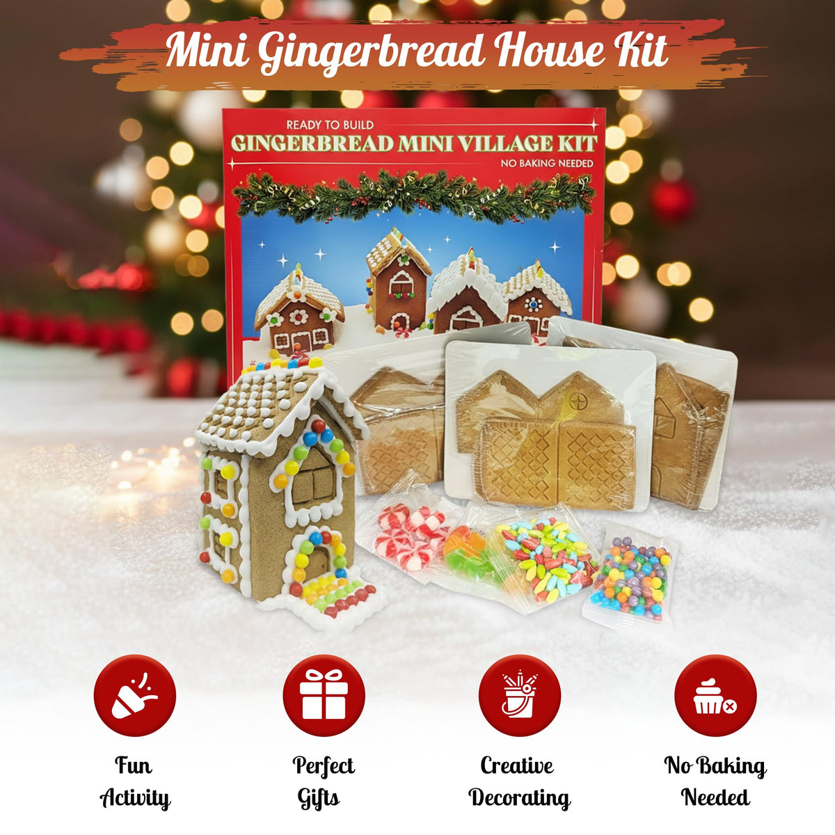 Mini Gingerbread House Kit - Build & Decorate Your Own 4 piece Gingerbread Christmas Village 735g
