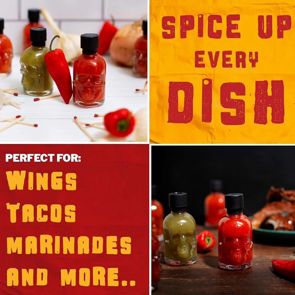 Hot Sauce Gift Set for Mens Gifts - Chilli Skull Spicy Sauce Heat Pack of 6 Different Flavour Sauce Bottle Gift