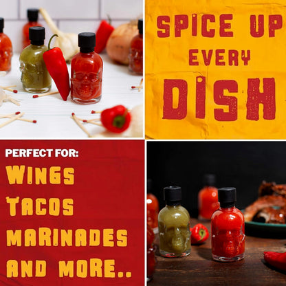 Hot Sauce Gift Set for Mens Gifts - Chilli Skull Spicy Sauce Heat Pack of 6 Different Flavour Sauce Bottle Gift
