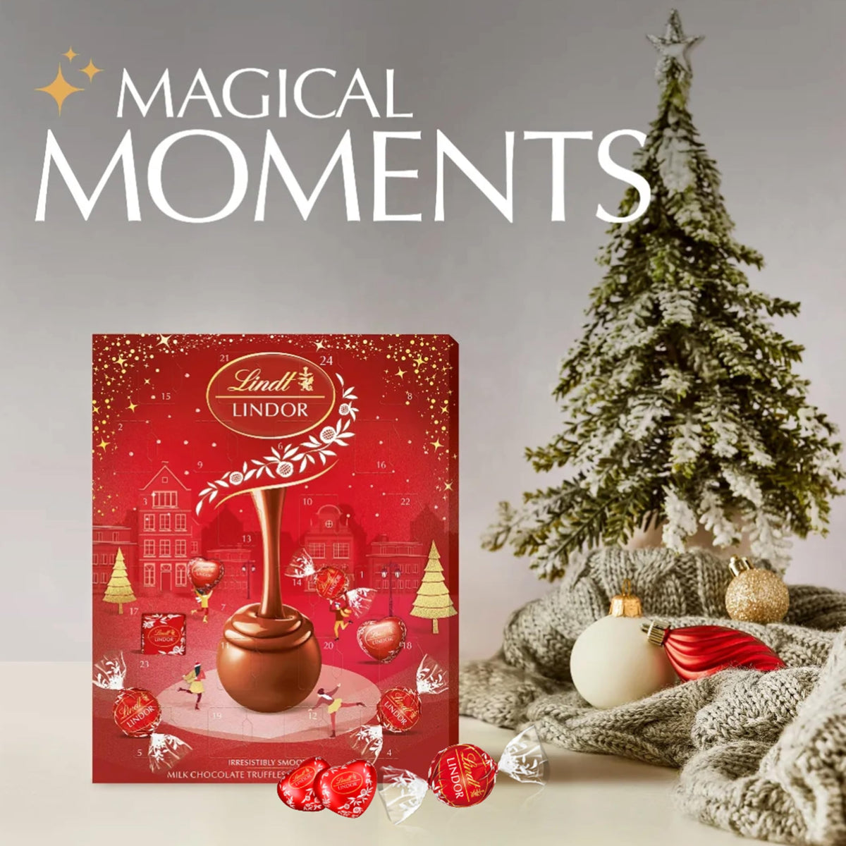 Milk Lindt Chocolate Advent Calendar 2026 - Luxury Red 24 Days Christmas Countdown Calendar 235g