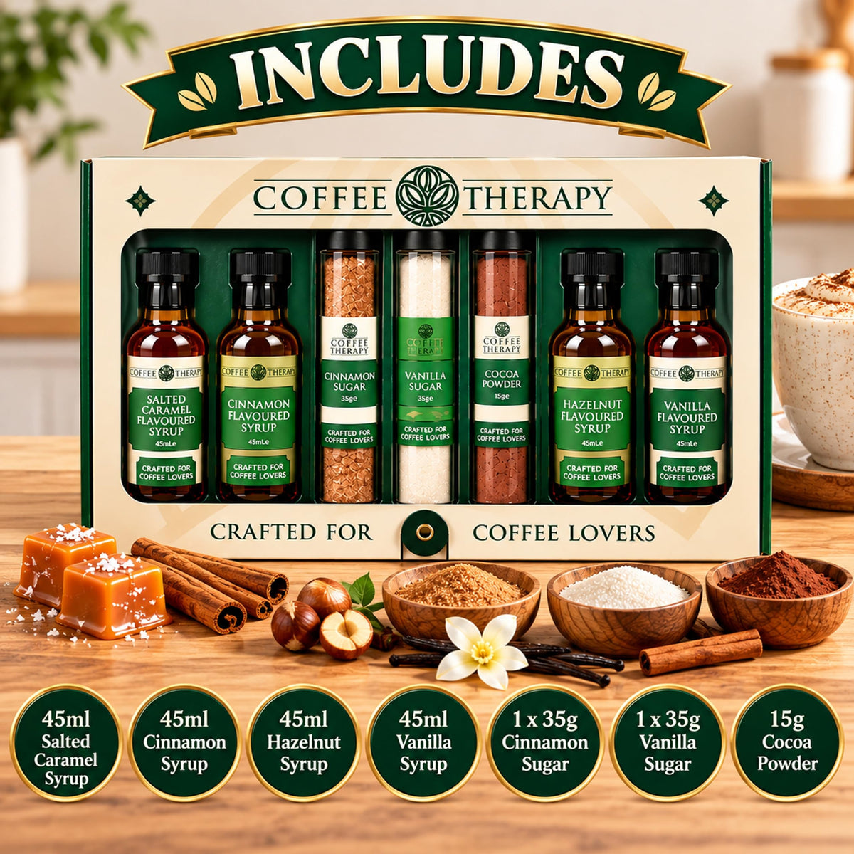 Coffee Therapy Coffee Syrup Gift Set – 4 x 45ml Flavored Coffee Syrups