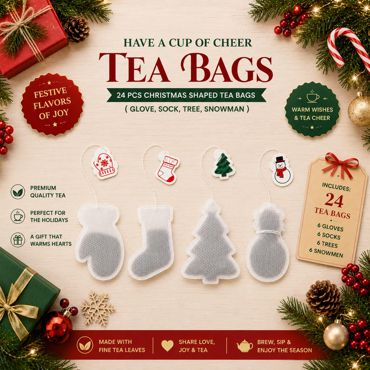 Christmas Tea Selection Gift Box – 24 Tea Bags Flavoured Tea Selection of Herbals & Fruits