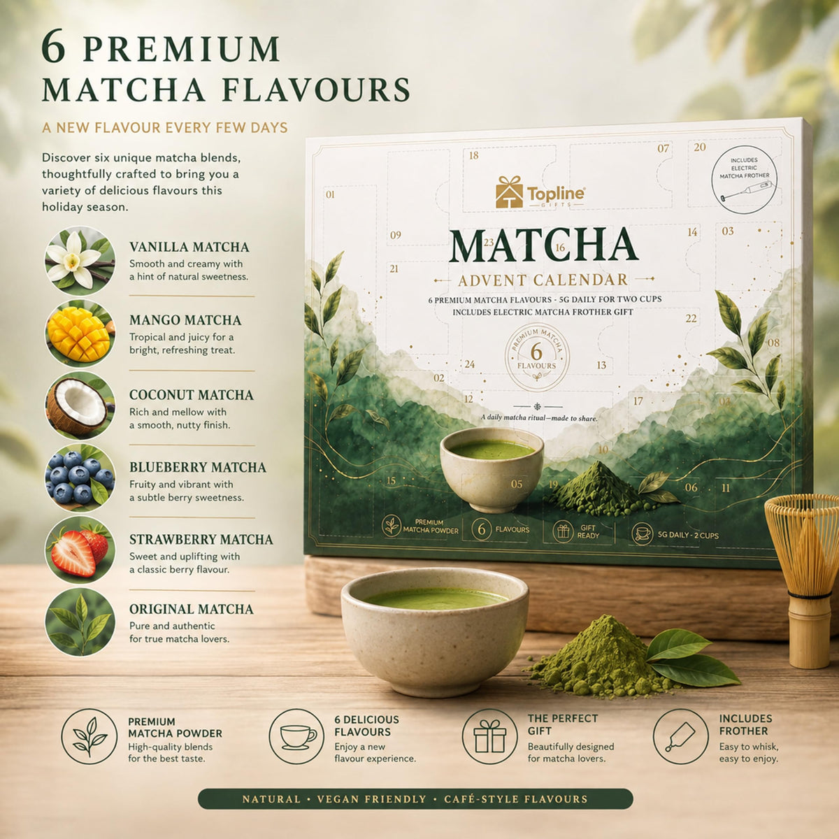 24 Days Matcha Advent Calendar 2026 with Electric Frother