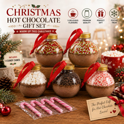 Hot Chocolate Gift Set for Christmas – Christmas Tree Design 5 Festive Cocoa Mix Baubles with Marshmallows & more
