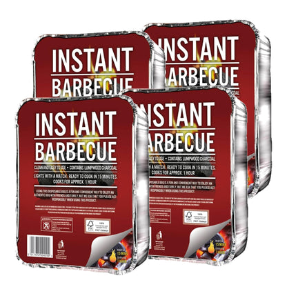 Topline Disposable Portable BBQ Grill Tray - Pack of 4 Instant Light Charcoal Barbecues Grill Tray Card for Garden BBQs, Camping BBQ, Fishing or Picnic Set