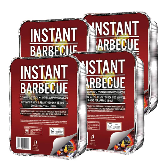 Topline Disposable Portable BBQ Grill Tray - Pack of 4 Instant Light Charcoal Barbecues Grill Tray Card for Garden BBQs, Camping BBQ, Fishing or Picnic Set