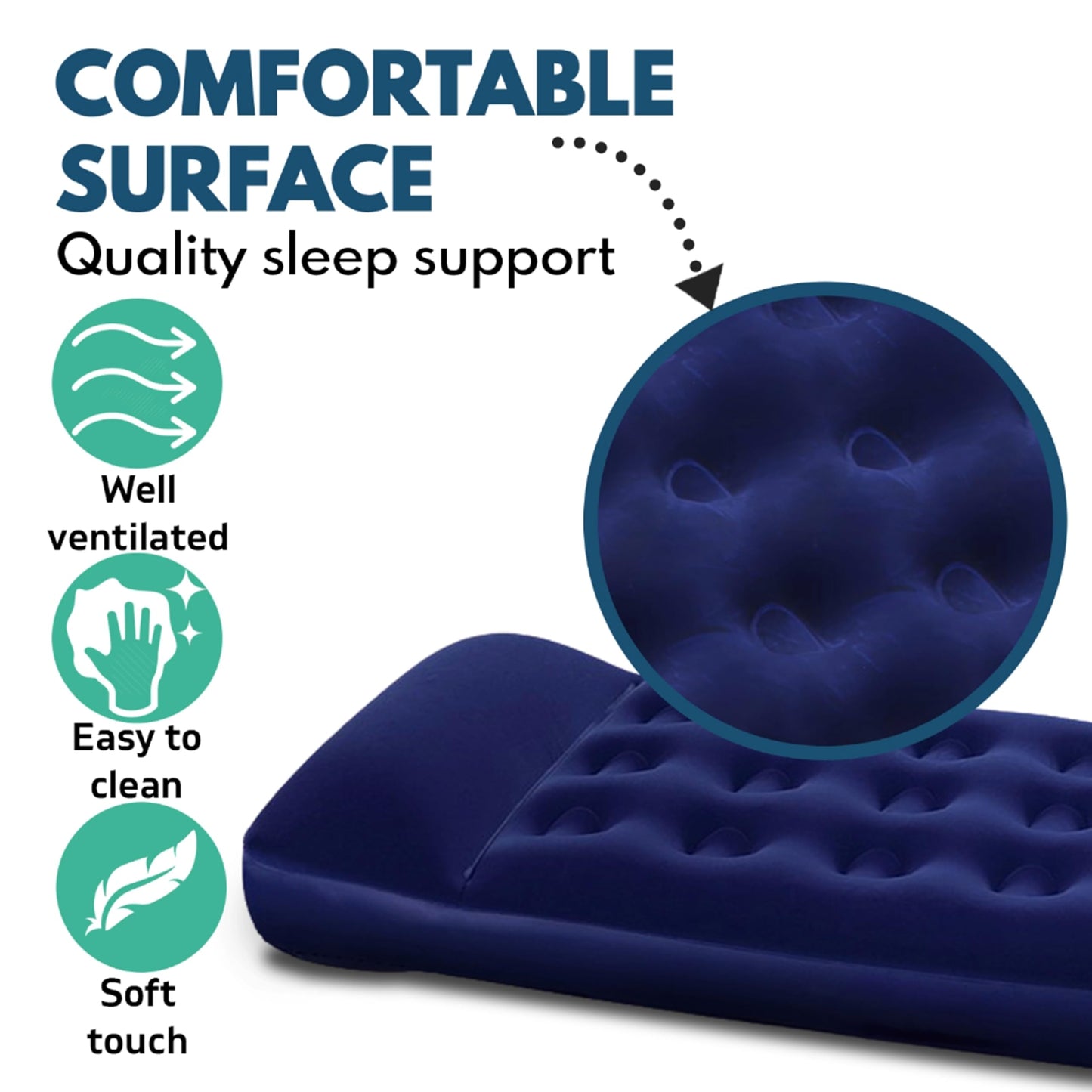 Topline Inflatable Air Bed Single Mattress with Air Pump Blue