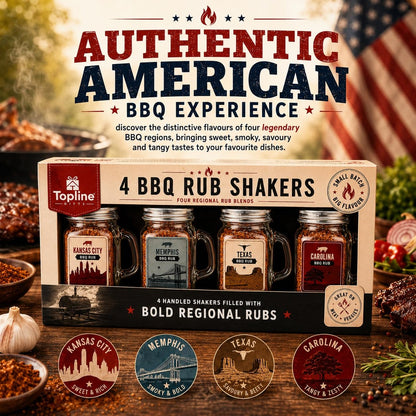 BBQ Rub Gift Set for Mens Gifts - 4 Premium American Style BBQ Seasonings with Glass Shakers