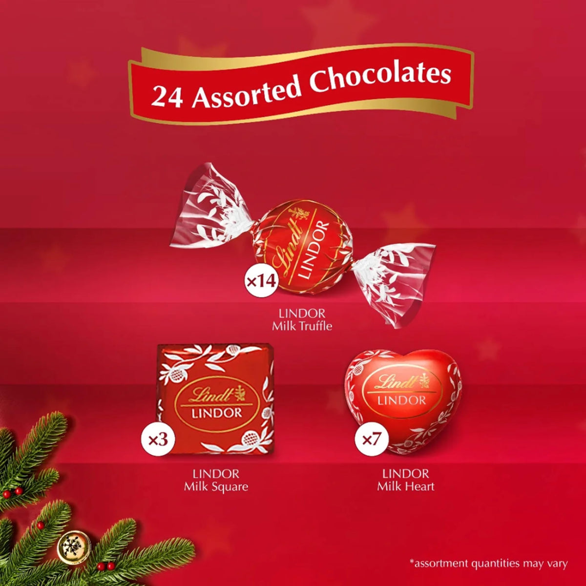 Milk Lindt Chocolate Advent Calendar 2026 - Luxury Red 24 Days Christmas Countdown Calendar 235g