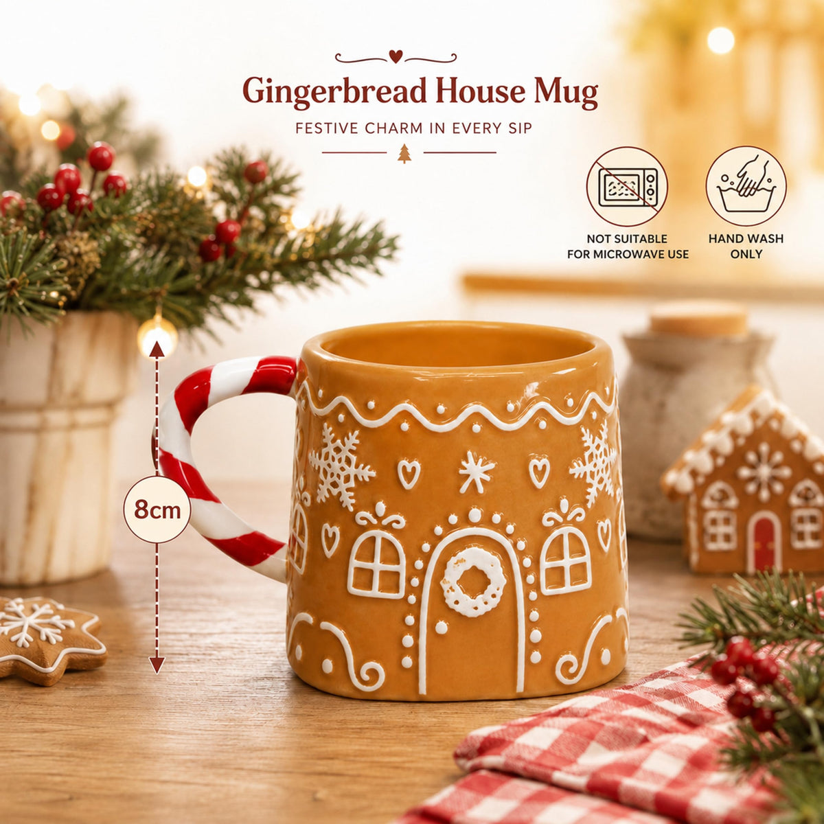 Gingerbread House Mug Hot Chocolate & Marshmallows Gift Set - Mug with 20g Cocoa Drink Mix & 12g Marshmallows