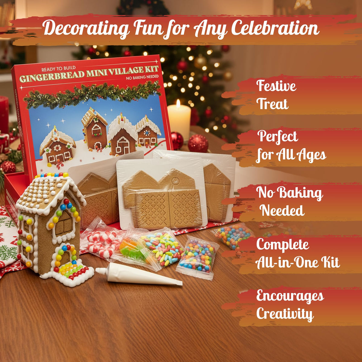 Mini Gingerbread House Kit - Build & Decorate Your Own 4 piece Gingerbread Christmas Village 735g