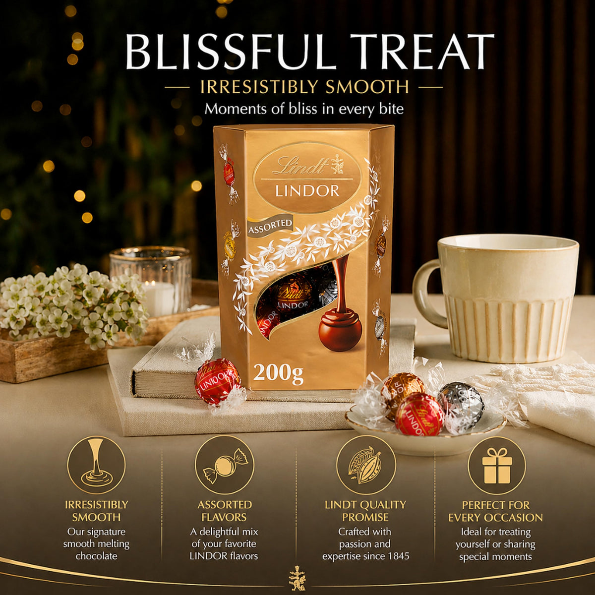 Lindt Chocolates Hamper - Chocolate Bars 4 x 38g, Assorted Truffles 200g & & Swiss Milk Chocolate 300g