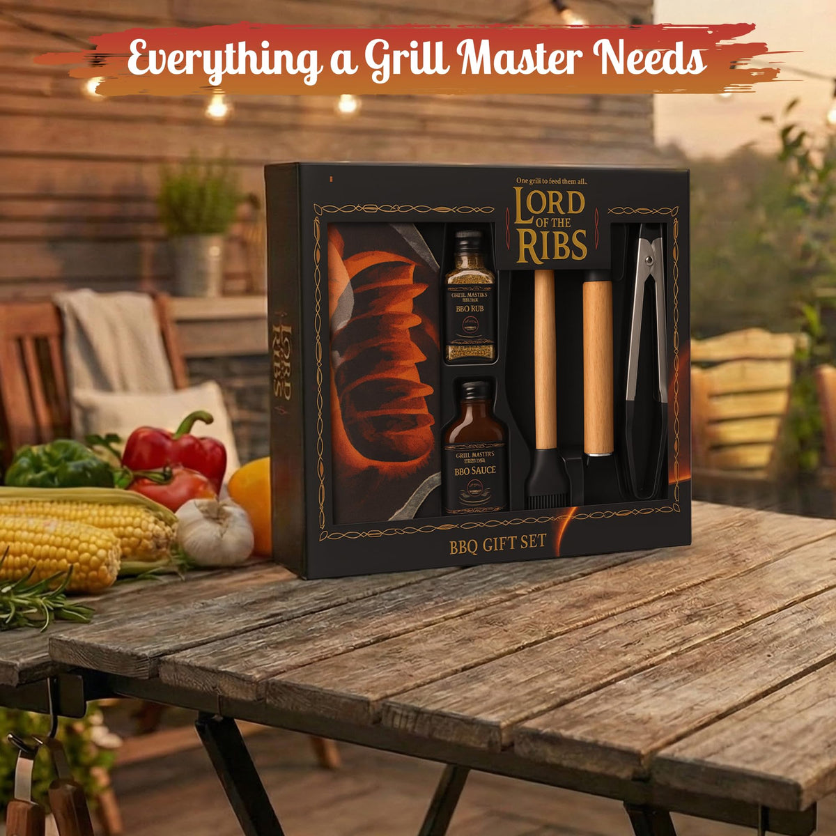 Lord of the Ribs BBQ Gift Set - Premium Grill Tools, Rub & Sauce Set with Apron