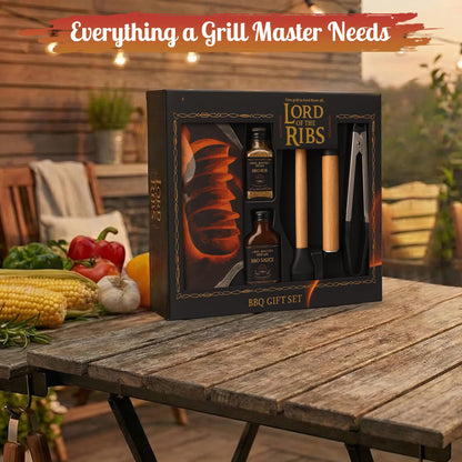 Lord of the Ribs BBQ Gift Set - Premium Grill Tools, Rub & Sauce Set with Apron
