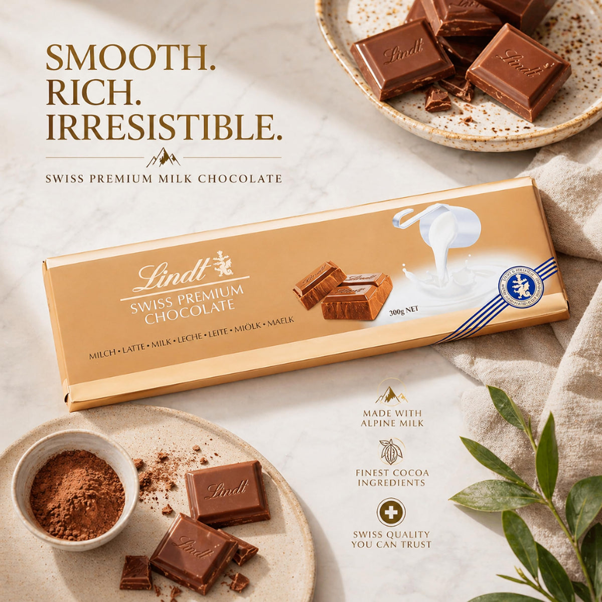 Lindt Chocolates Hamper - Chocolate Bars 4 x 38g, Assorted Truffles 200g & & Swiss Milk Chocolate 300g