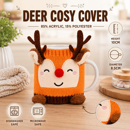 Deer Cosy Mug & Hot Chocolate Gift Set - Ceramic Mug with Cosy Deer Cover & more