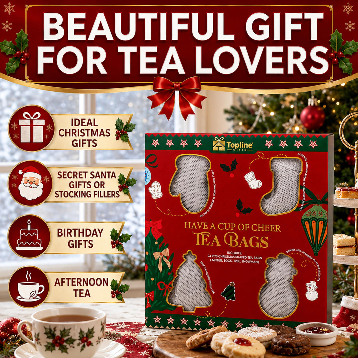 Christmas Tea Selection Gift Box – 24 Tea Bags Flavoured Tea Selection of Herbals & Fruits