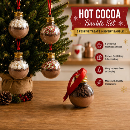 Hot Chocolate Gift Set for Christmas – Christmas Tree Design 5 Festive Cocoa Mix Baubles with Marshmallows & more