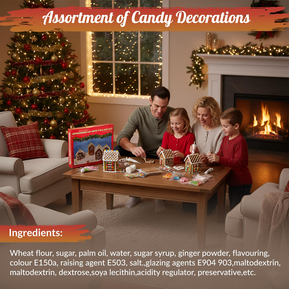 Mini Gingerbread House Kit - Build & Decorate Your Own 4 piece Gingerbread Christmas Village 735g