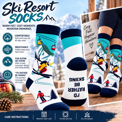 Topline Cozy Skiing Gift Set for Men - Ski Red Knitted Beanie Hat, Ceramic Mug, Cozy Socks & 20g Double Hot Chocolate Mix