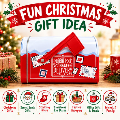 Christmas Post Box Biscuit Tin - Pole Express Delivery Mailbox Tin Filled with Shortbread Fingers 200g