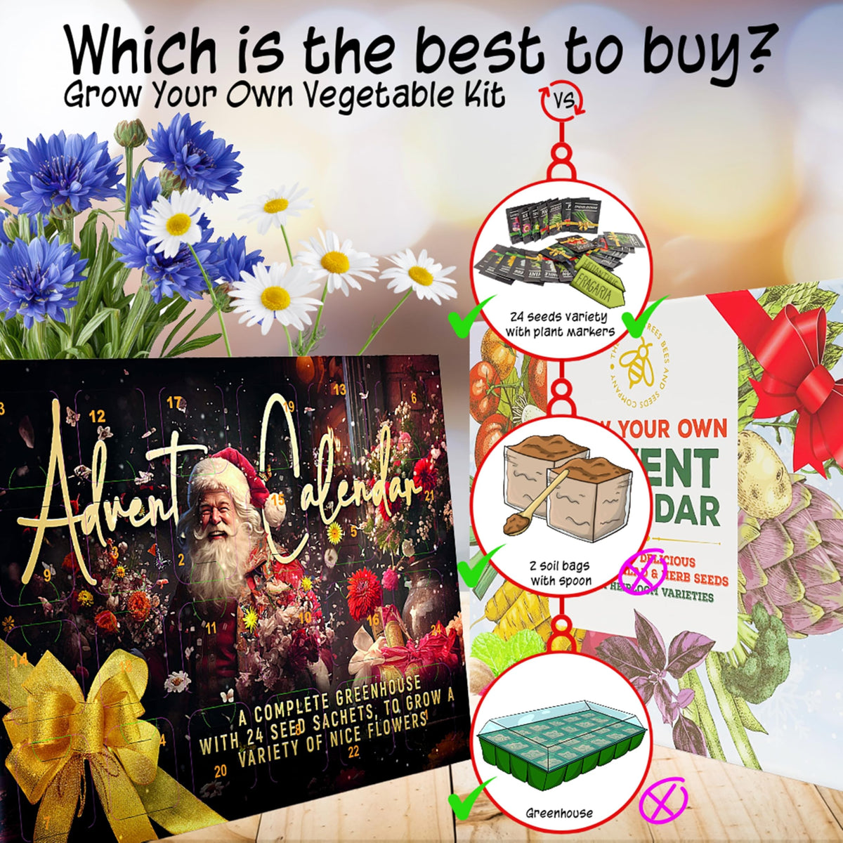 Flower Seeds Advent Calendar 2026-24 Days Christmas Countdown Advent Calendar with Flower Seeds & Greenhouse. Christmas Gifts & Birthday Gifts
