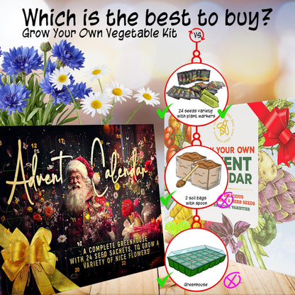 Flower Seeds Advent Calendar 2026-24 Days Christmas Countdown Advent Calendar with Flower Seeds & Greenhouse. Christmas Gifts & Birthday Gifts