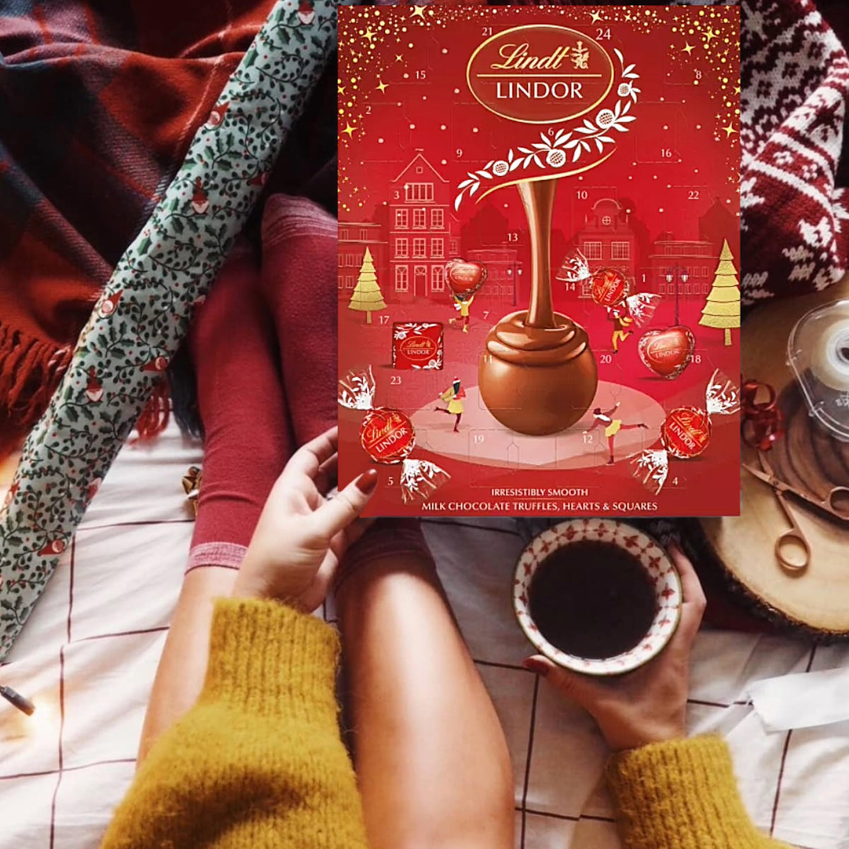 Milk Lindt Chocolate Advent Calendar 2026 - Luxury Red 24 Days Christmas Countdown Calendar 235g