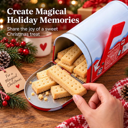 Christmas Post Box Biscuit Tin - Pole Express Delivery Mailbox Tin Filled with Shortbread Fingers 200g