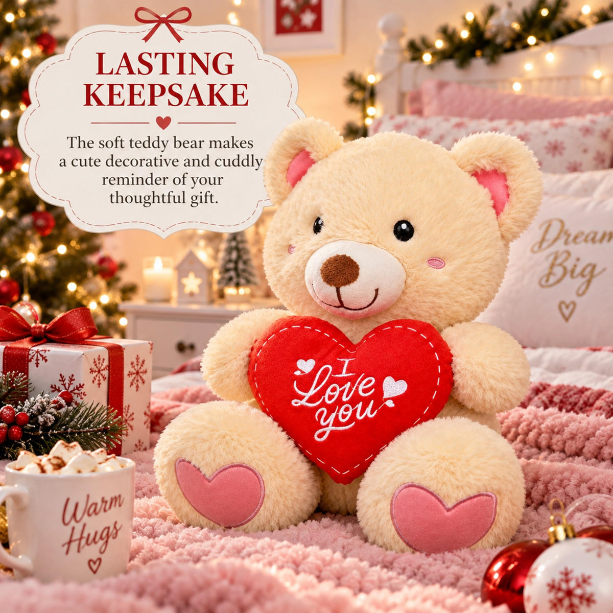 Lindt Chocolates & Teddy Hamper - Strawberry & Cream Truffles 200g + Teddy Bear