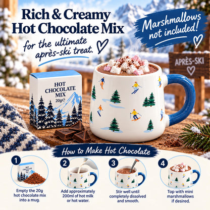 Topline Cozy Skiing Gift Set for Men - Ski Red Knitted Beanie Hat, Ceramic Mug, Cozy Socks & 20g Double Hot Chocolate Mix