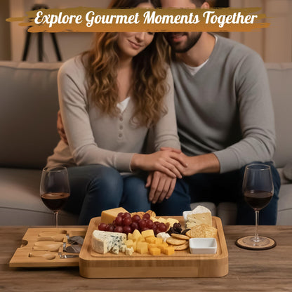 Cheese Board Serving Gift Set with Chilli Lime 38g & Apple Mango 38g Chutneys, Cheeseboard & Dipping Bowls
