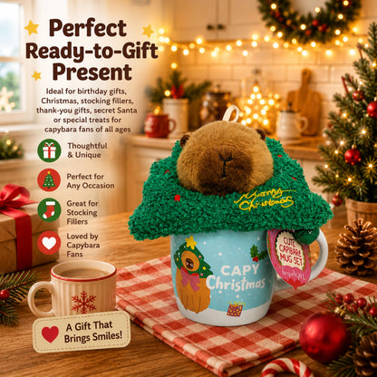 Capybara Christmas Gift Set for Kids - Ceramic Capybara Mug with Soft Plush Toy, 30g Jelly Beans & more