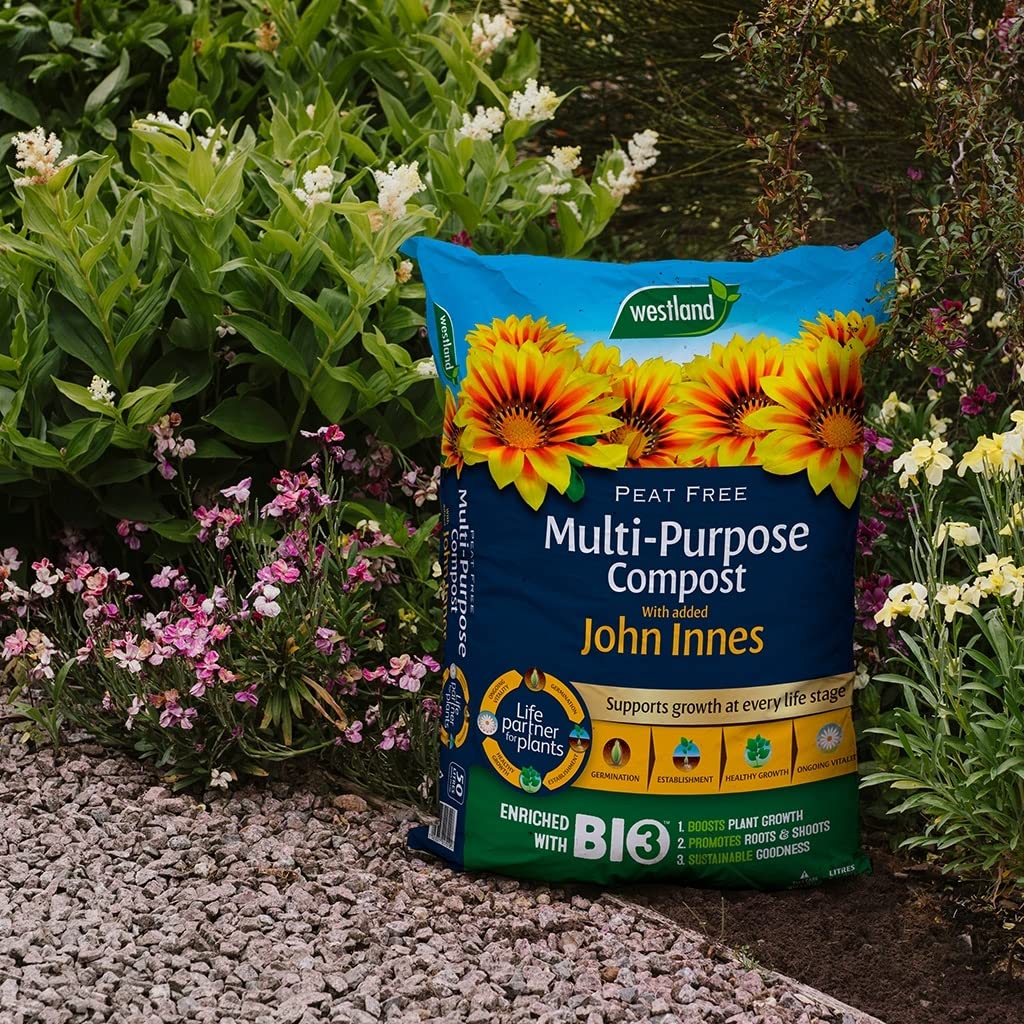 Westland Multi-Purpose Garden Compost - Peat Free Multi Purpose Compost Soil with John Innes, 3 x 25L Bags with Topline Card for Indoor & Outdoor Plants, Growing Vegetables.