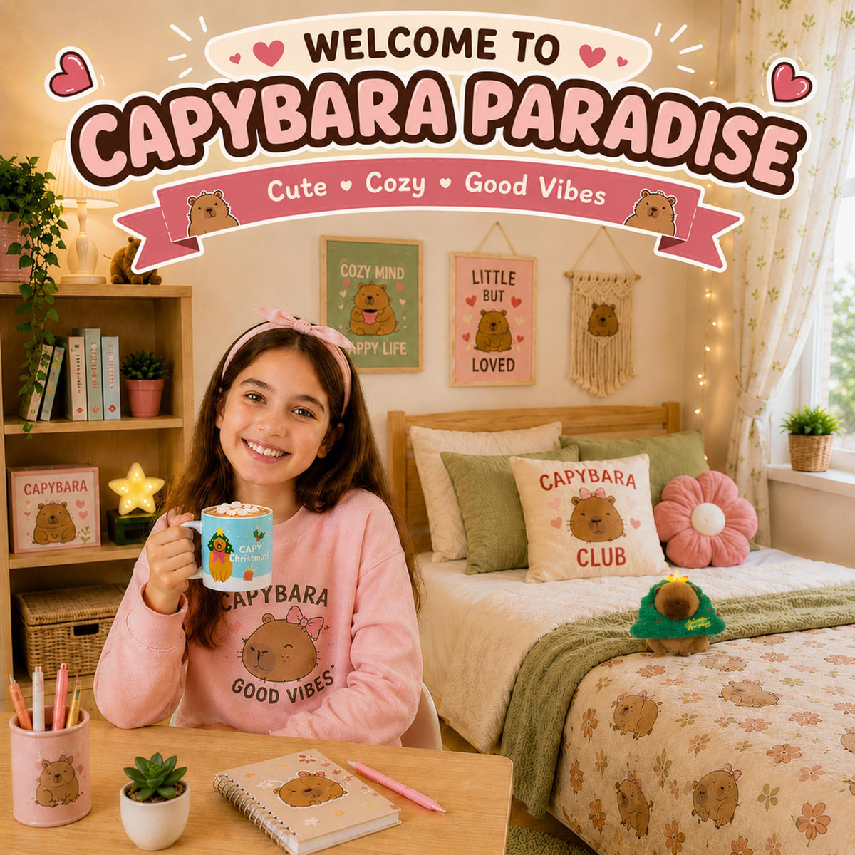Capybara Christmas Gift Set for Kids - Ceramic Capybara Mug with Soft Plush Toy, 30g Jelly Beans & more