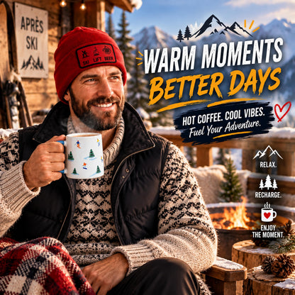 Topline Cozy Skiing Gift Set for Men - Ski Red Knitted Beanie Hat, Ceramic Mug, Cozy Socks & 20g Double Hot Chocolate Mix