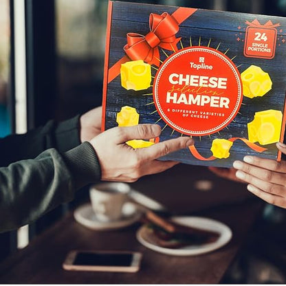 TOPLINE Luxury Cheese Selection of 6 Different Cheese Board Varieties & 6 Chutney's Gift Set for Him and Her | 24 Ilchester Cheese Individually Wrapped Portions & Hampton's Chutneys Cheese Hamper