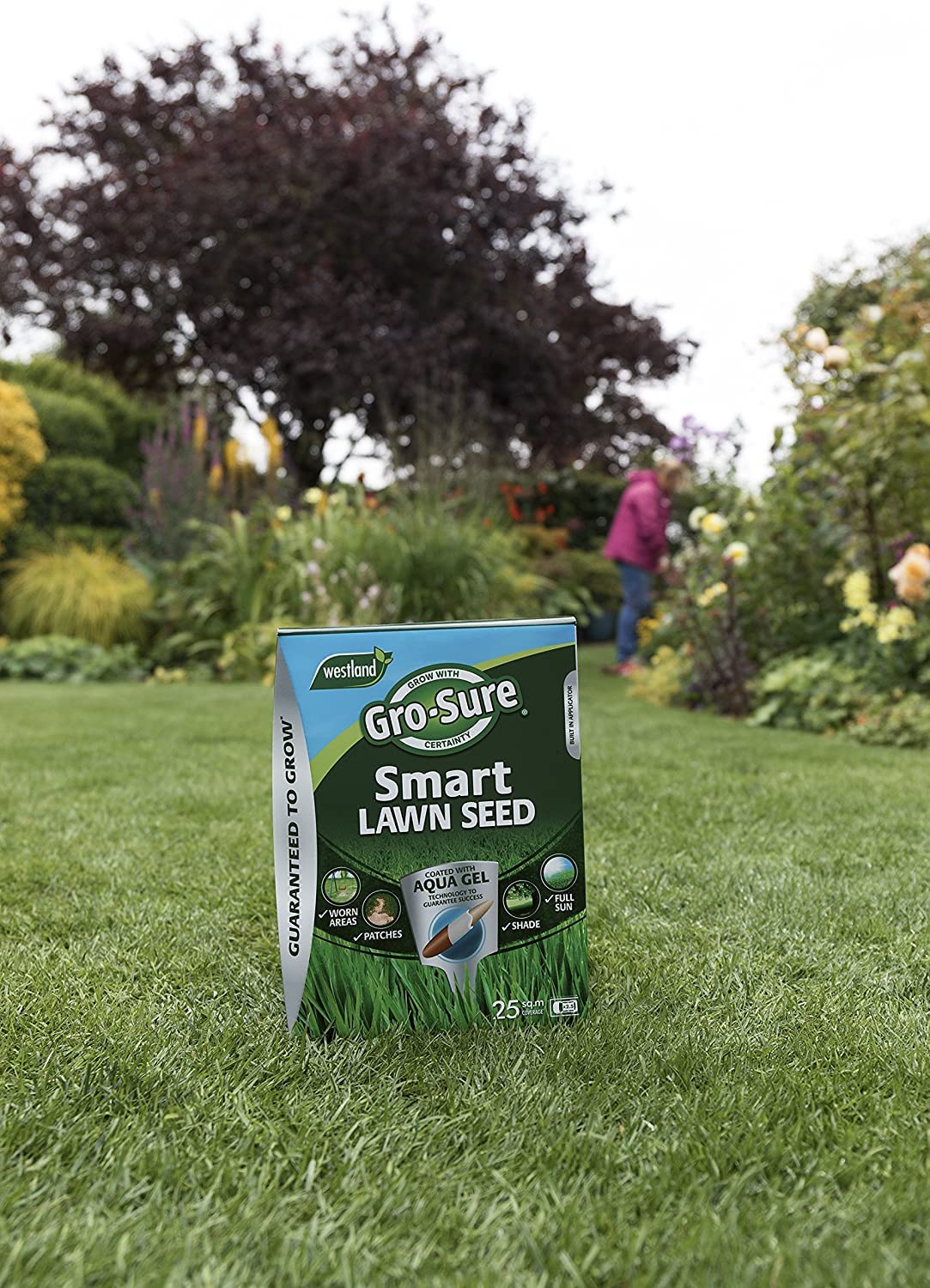 Garden Grass Lawn Seeds - 1kg Aqua Gel Coated Smart Lawn Grass Seeds 25msq. Fast to Grow Lawn Care with Topline Card for Patch Repairs, Suny or Shady Lawn.