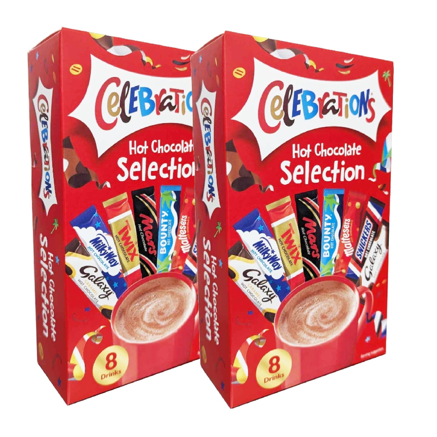 TOPLINE Hot Chocolate Selection Gift Hamper - Pack of 2 x 8 Celebrations Hot Chocolate Sachets Bulk Buy with Topline Card. Gift Set for Christmas Stocking Fillers, Secret Santa Gifts or Movie Night