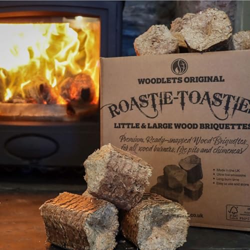 Roastie-Toasties Heat Logs - 14.5kg Box Ultra Dry Compressed Logs. Great for Wood Burners, Open Fires, Multi-Fuel Stoves. Planet-Friendly Wood Briquettes. Made in Scotland